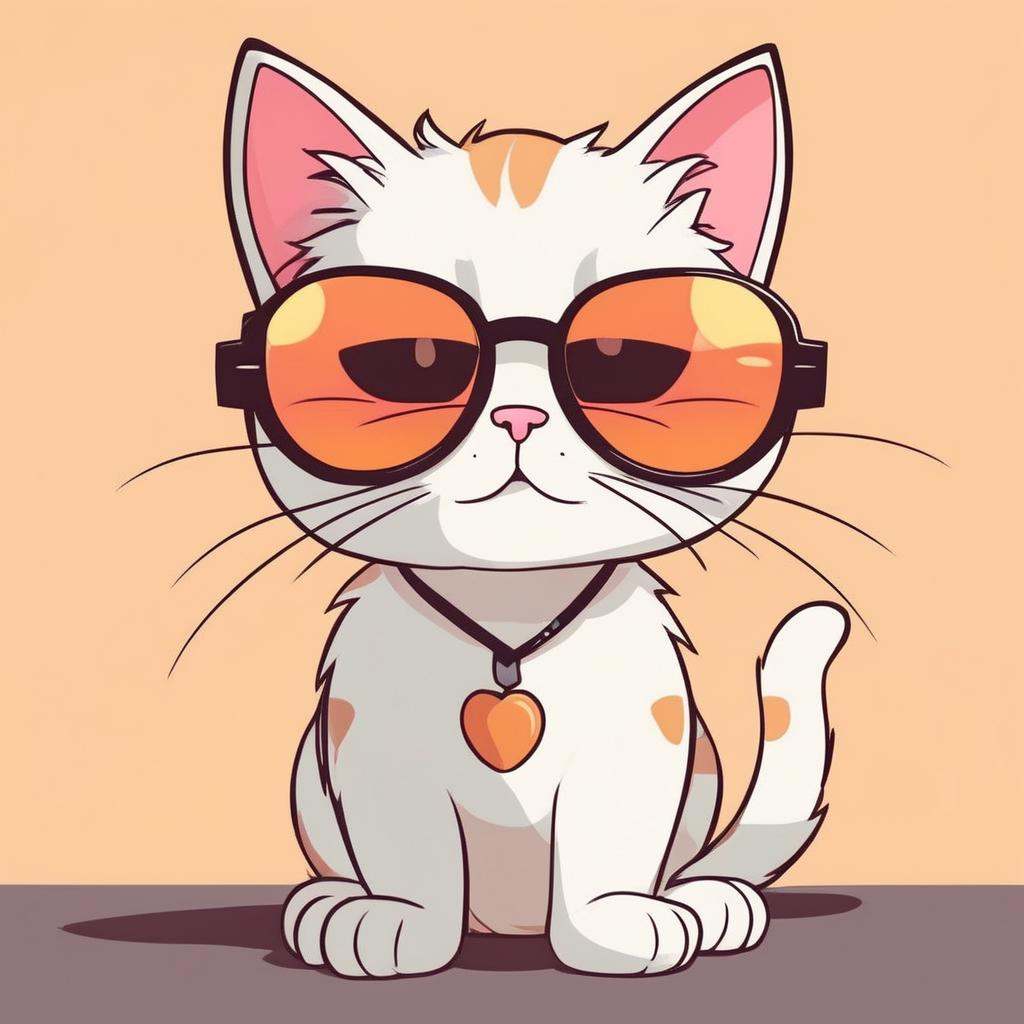 A cat wearing sunglasses,  Cute Cartoon,  CuteCartoonAF on Tensor.Art