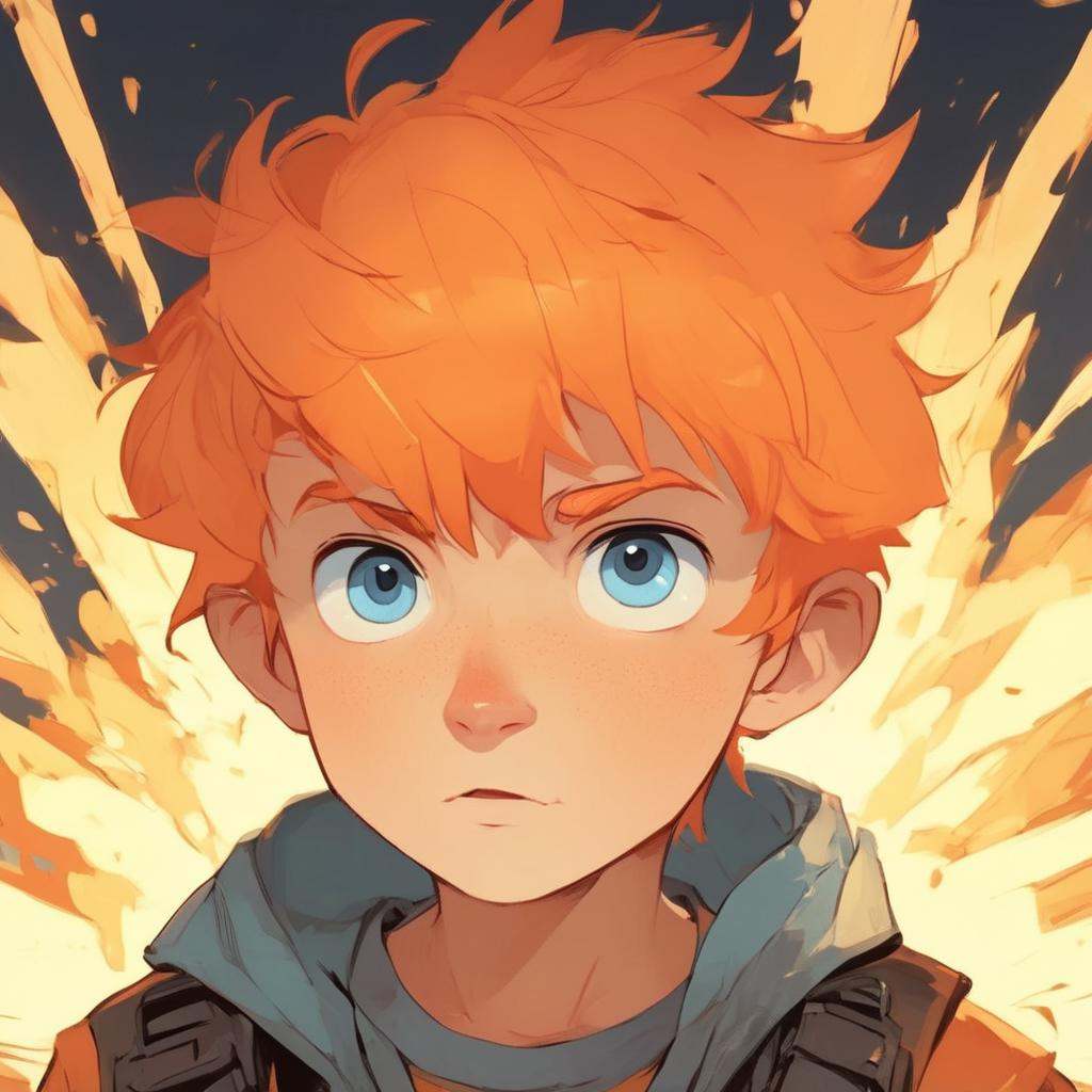 A cute little boy with orange hair and blue eyes,  Cute Cartoon,  CuteCartoonAF on Tensor.Art