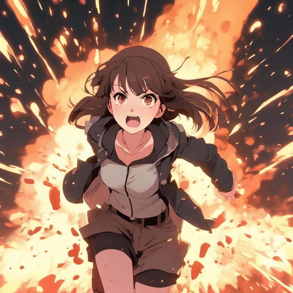 1girl,  anime girl,  explosive scene on Tensor.Art