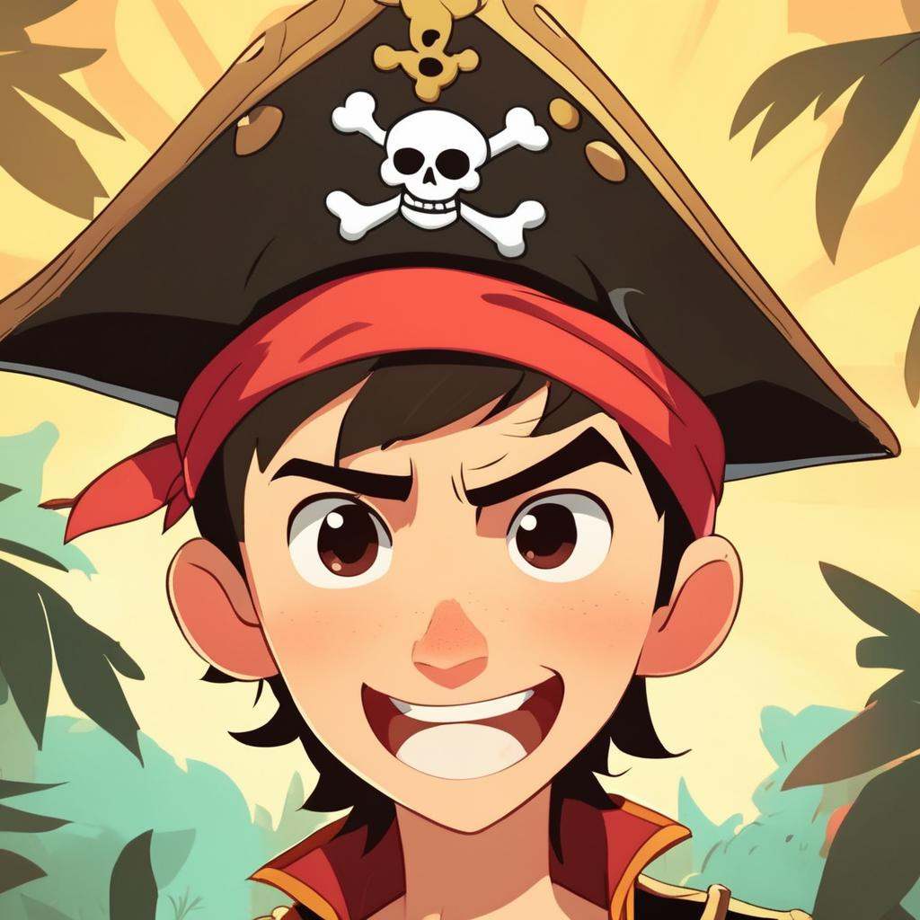 A cute pirate boy wearing a pirate hat,  Cute Cartoon,  CuteCartoonAF on Tensor.Art