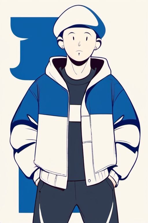 pingmian,bianping,backpack,pants,hat,bag,profile,black pants,baseball cap,jacket,hands in pockets,hood,1boy,long sleeves,standing,white headwear,short hair,from side,hood down,blue eyes,coat,white background,blue hair,print headwear,white jacket,blue jacket,feet out of frame,<lora:20231104-1699071455199-0009:0.7>,