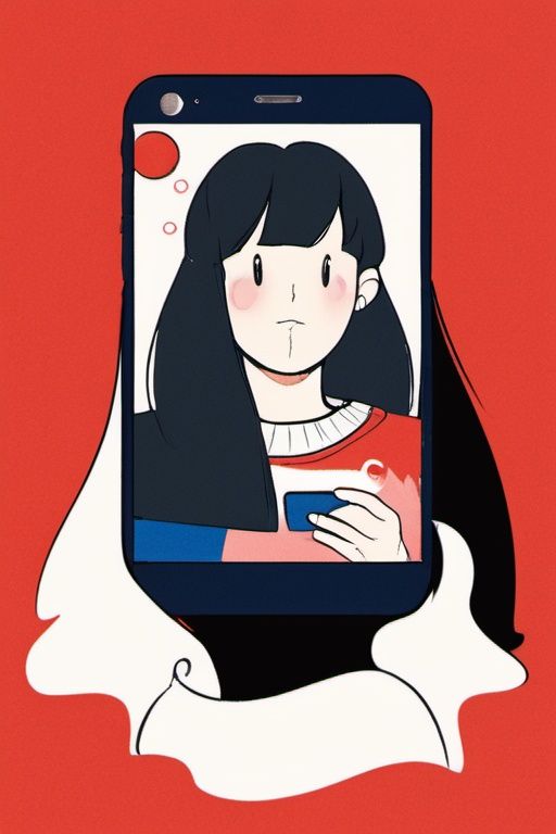 pingmian,1girl, black hair, phone, heart, sweater, long sleeves, black eyes, holding, cellphone, bangs, heart hair ornament, hair ornament, holding phone, smartphone, red nails, long hair, cowboy shot, blush, medium hair, black pants, white background, pants, orange sweater, blue sweater, turtleneck sweater, bubble, upper body,<lora:20231104-1699071455199-0010:0.8>,