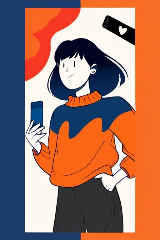 pingmian,1girl,black hair,phone,heart,sweater,long sleeves,black eyes,holding,bangs,heart hair ornament,hair ornament,holding phone,long hair,cowboy shot,blush,medium hair,black pants,white background,pants,orange sweater,blue sweater,turtleneck sweater,bubble,upper body,<lora:20231104-1699071455199-0010:1>,