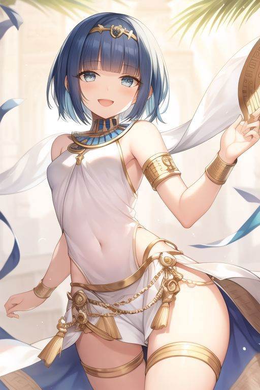 ancient egyptian clothes,  bare shoulders,  smile on Tensor.Art