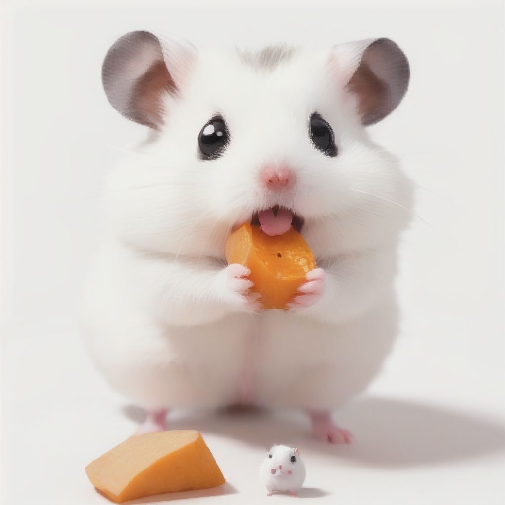 shushu,White Hamster,surprised,cutie,Detail,idle animation,eating,white wings,white background,angry,sweet potato <lora:shushu:1>