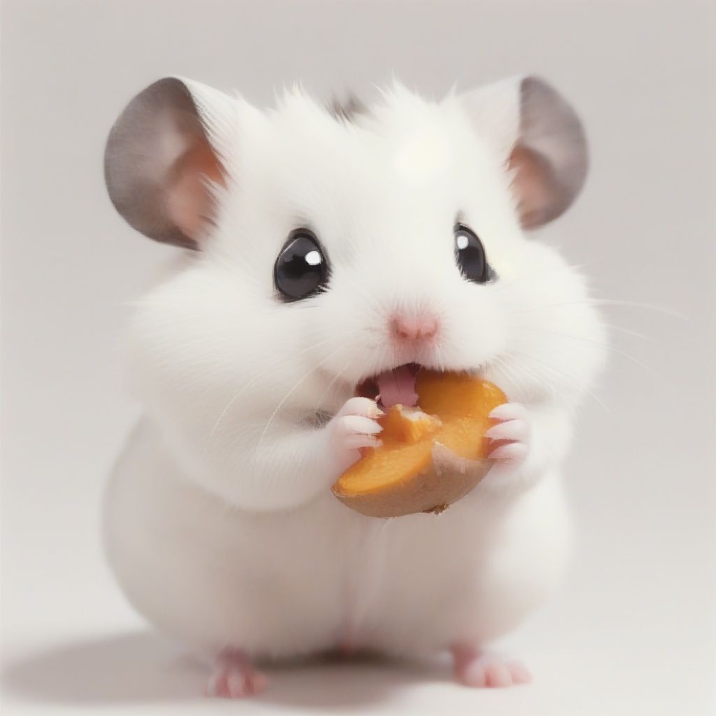 shushu,White Hamster,surprised,cutie,Detail,idle animation,eating,white wings,white background,angry,sweet potato <lora:shushu:1>