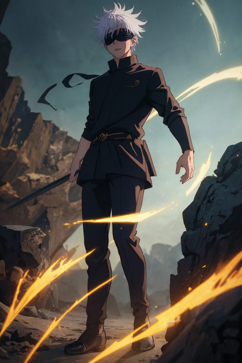 Satoru Gojo from jujutsu Kaisen,  blindfold,  intense eye gaze on Tensor.Art