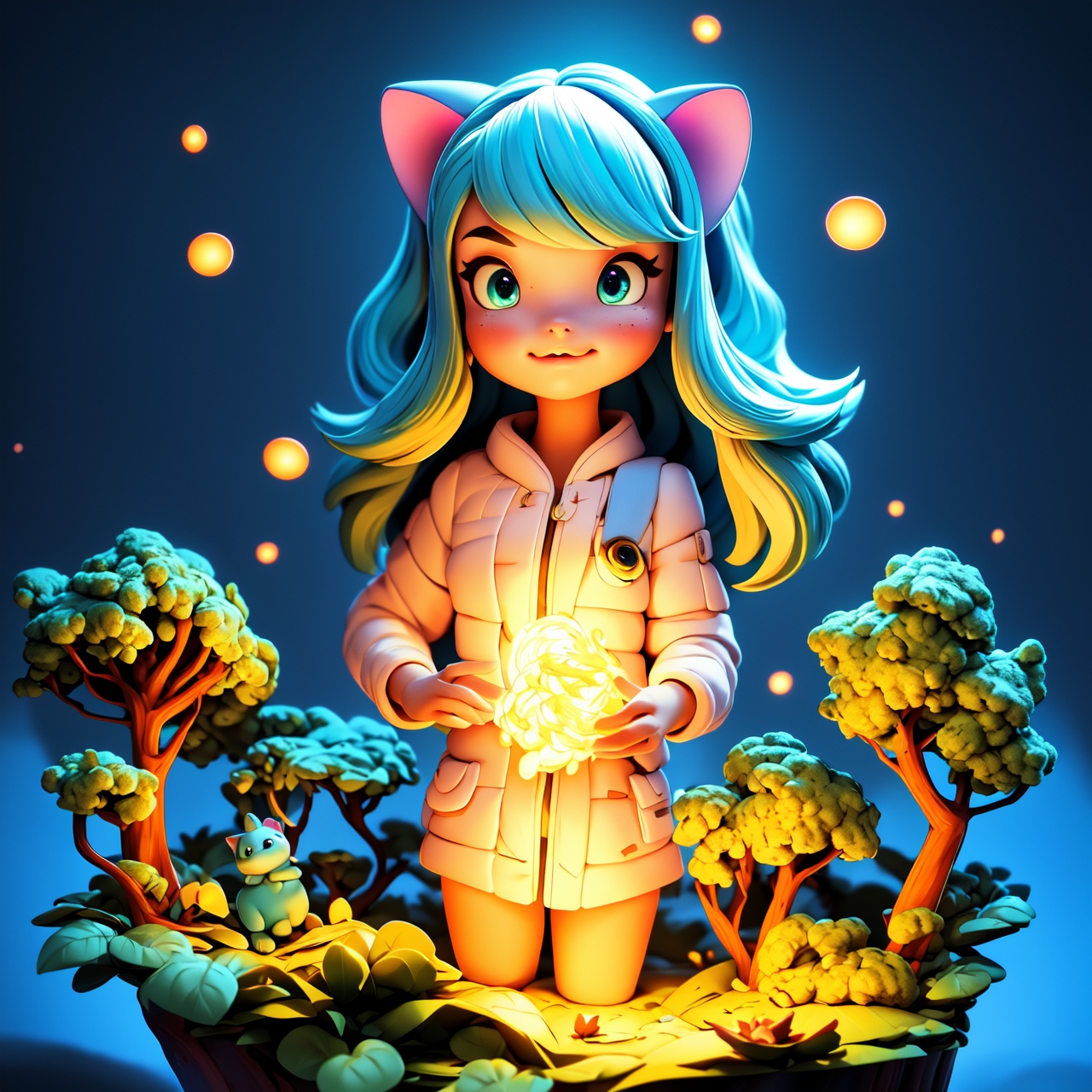 ultra-detailed,  1girl cat,  bioluminescent organisms on Tensor.Art