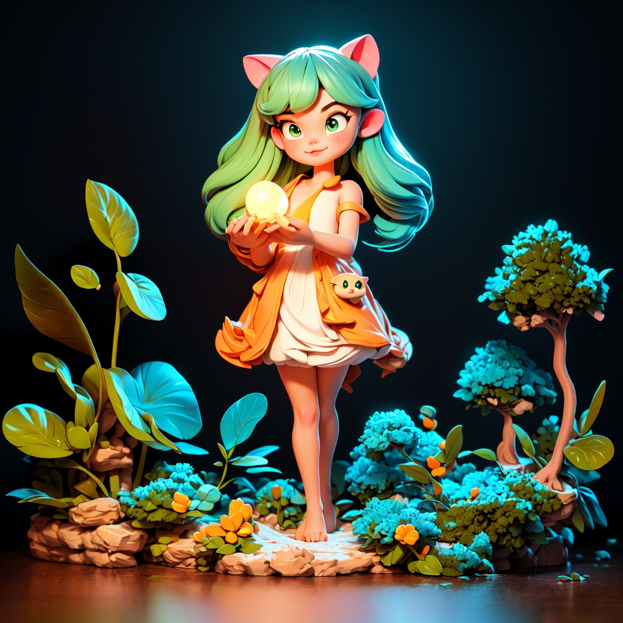ultra-detailed,  1girl cat,  bioluminescent organisms on Tensor.Art