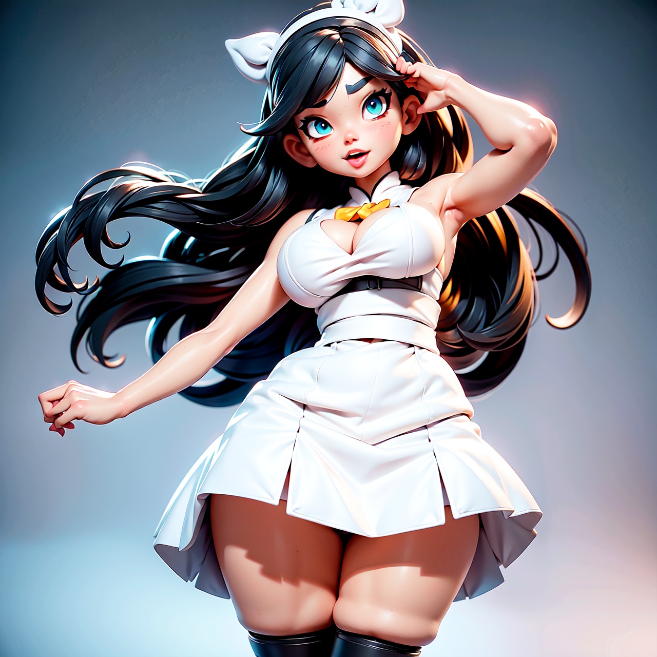 Anime character (big) in white apron and black hair,  Azur Line style,  fleet series style on Tensor.Art