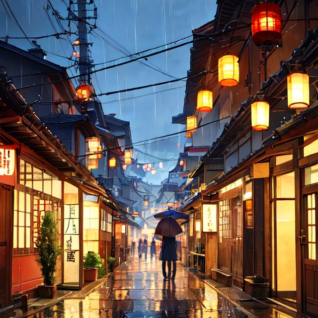 arafed view of a village with a lot of lights on the buildings,  dreamy chinese town,  chinese village on Tensor.Art