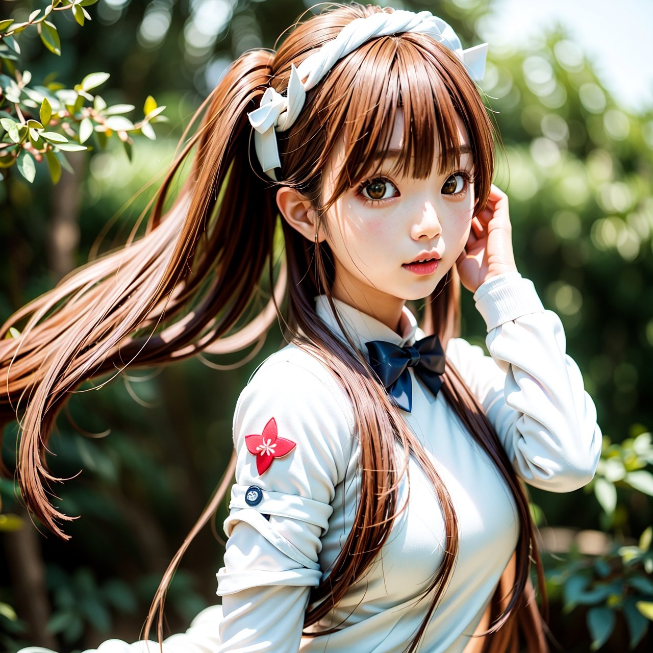 there is a woman with long hair wearing a white jacket and a bow tie,  korean girl,  realistic young anime girl on Tensor.Art