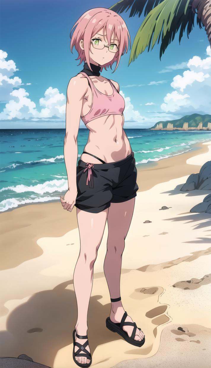 Pink hair,  yellow-green eyes,  glasses on Tensor.Art