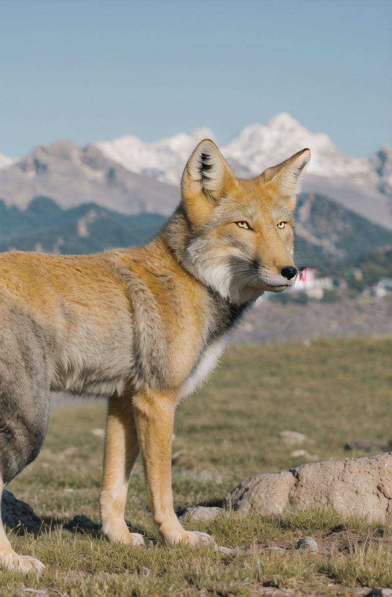 highres,realistic,4k,sky,rock,dof,mountain,tibetan,fox,tibetanfox,high detail fur,from sidecalm,small eyes,jumping <lora:Tibetanfox:0.8>