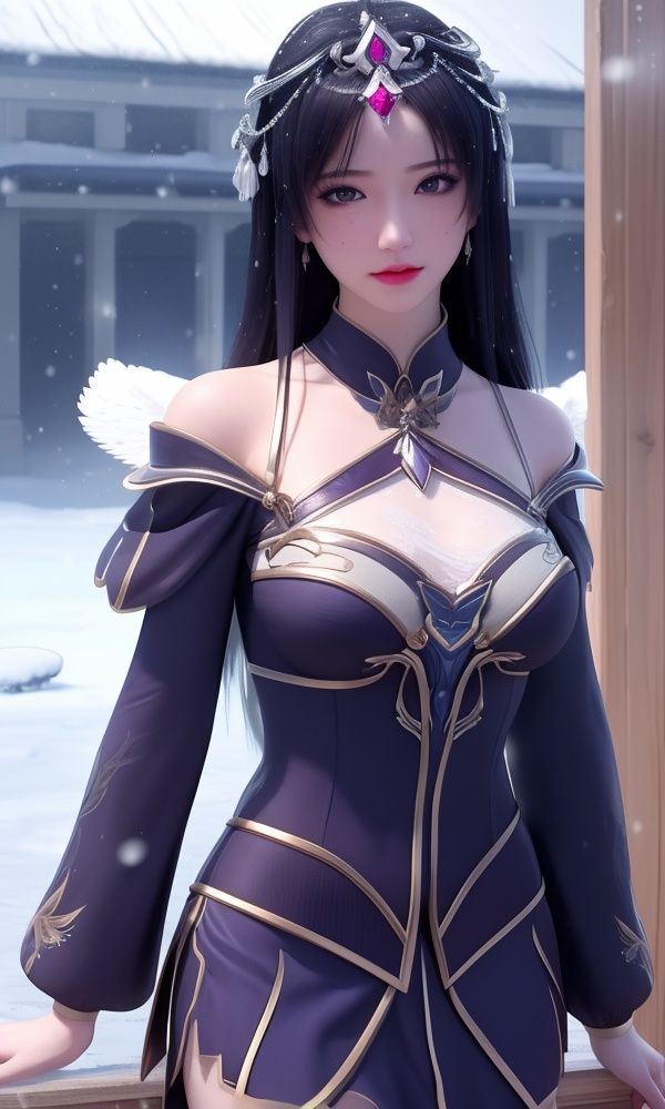 (,1girl, ,best quality, )<lora:DA_慕雨墨-暗河传:0.7>,, ,masterpiece, fantasy, realistic,science fiction,mole, ultra realistic 8k cg, ,tamari \(flawless\),  medium breasts  ,outdoors,  (()), (), ,, snow, snowing,ice wings:1.5,