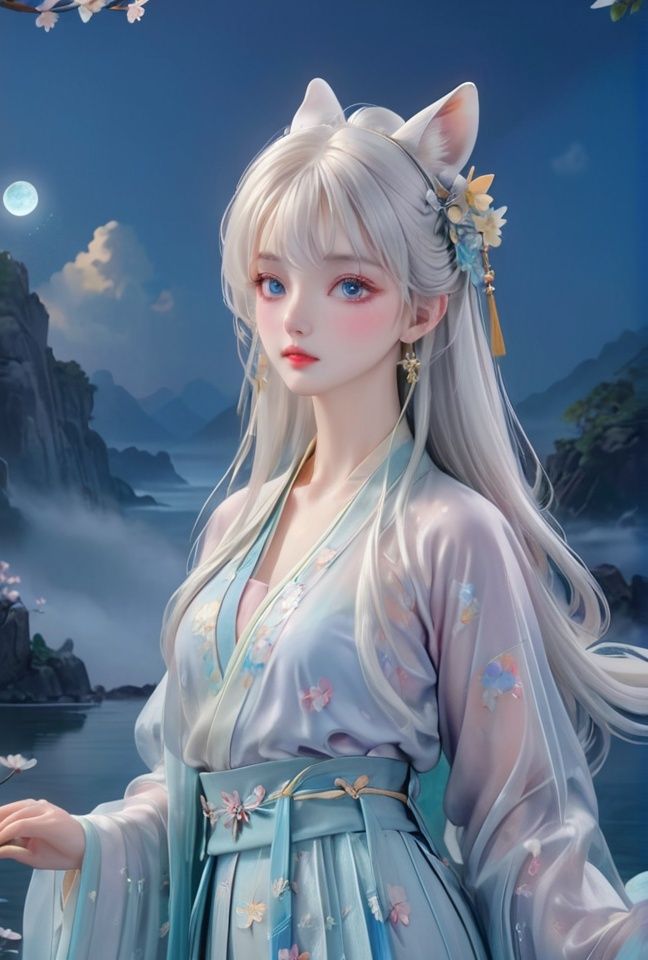 nsfw,(best quality), ((masterpiece)), (highres), original, extremely detailed 8K wallpaper, (night_sky), (mid shot),1girl,kawaii, confused,(setting on the high rock)Colorful flowers grow beside the rock,feet up,,looking to the moon, black pupils,floating hair,beautiful collarbone,(small breasts), cleavage,barefoot,beautiful flowers ,(peach blossom), flowers, (flower) tree,  breeze,floating sakura,little butterflies,(night),cloud,[moon]extremely delicate and,beautiful,water,((beauty detailed eye)),highly,Transparent silk, gauze, sexy, seductive,78,full moonhanfu,qixiong ruqun, Ice and snow, light blue, printed clothes broken,see-through, hanfu, (white hair),earrings, (white long blonde hair, )(transparent clothe)Fox ears girl, bright eyes, lovely(Middle part bangs, straight bangs: 2.0)(colorful, chinese clothes, )Vertical hair, fringe,Dazzling hair bow, ,flower,detailed eyes,flower forground,flower and hair is same color,beautifully color,face,her hair is becoming flower,flower,hair,flower,butterfly,high details,high quality,back light,hair and clothes is flower,full body,hand in face,hanfu,high<lora:8.1:1>  <lora:洛天依-000016:1>detailed,cinematic,akisa \(12023648\), White, pink, light blue, light yellow, rainbow color,Silk transparent, gauze, sexy, silk transparent,(masterpiece), (best quality), (absurdres)), linear hatching, ineart, comic, (greyscale, monochrome:1.2),hand on own chest,lovelygirl,1girl, white hair,yellow Hanfu,rabbit,moon cake,lantern,(little moon:1.5),(sparkle:1.2),(Fantasy World:1.4),,Jadeite colored moon cake,star (sky),night,sky,full moon,night sky,colorfull flower,Jadeitelighting,((beautiful face), surface, (original figure painting), ultra- detailed, incredibly detailed, (an extremely delicate and beautiful), beautiful detailed eyes, (best quality),<lora:20230919-1695115856496-0005:0.5> <lora:20230919-1695115856496-0001:0.2> <lora:古风女孩SDXL_v1.0:0.4> <lora:YFilter_DynamicRange_XL_V1:0.4> <lora:原本X11:0.4> <lora:LowRA:0.4> <lora:OC:0.4> <lora:SD1.5泛光调节_v1.0:0.4>