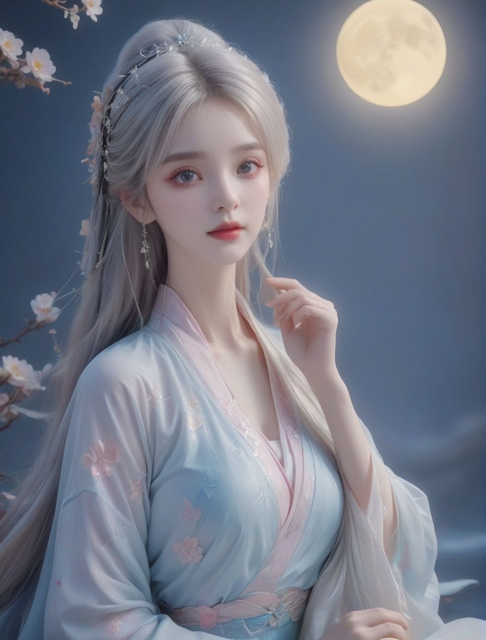 extremely delicate and,beautiful,water,((beauty detailed eye)),highly,Transparent silk, gauze, sexy, seductive,78,full moon,(white hair)mooncake，Ice and snow, light blue, printed clotheshanfu,qixiong ruqun, Ice and snow, light blue, printed clothes broken,see-through, hanfu, (white hair),earrings, (white  long blonde hair, )(transparent clothe)Fox ears girl, bright eyes, lovely(Middle part bangs, straight bangs: 2.0)(colorful, chinese clothes, )Vertical hair, fringe,Dazzling hair bow, ,flower,detailed eyes,flower forground,flower and hair is same color,beautifully color,face,her hair is becoming flower,flower,hair,flower,butterfly,high details,high quality,back light,hair and clothes is flower,full body,hand in face,hanfu,high quality,hair with body,webbed dress,fw ,(solo:1.1), (1girl:1.1),(cute,loli,little girl,6-years-old girl:1.6),(off shoulder:1.1), (looking at viewer:1.3),(sitting in water:1.3),(flat breasts:1.3),(shiny skin:1.4), bangle, anklet, (white hair,:1.2)pink hair,) blunt bangs,(widow's peak:1.21), (hanfu:1.4),armlet, bangle, anklet, black hair, blunt bangs, parted bangs, (gradient hair:1.331), high ponytail, hair rings, half updo, (crown braid:1.21), braided bun, (widow's peak:1.21), hair ornament, earrings, (parted lips:1.1), (depth of field:1.1), lens flare, (chromatic aberration:1.1), (caustics:1.1),detailed,cinematic,akisa \(12023648\), White, pink, light blue, light yellow, rainbow color,Silk transparent, gauze, sexy, silk transparent,(masterpiece), (best quality), (absurdres)), linear hatching, ineart, comic, (greyscale, monochrome:1.2),hand on own chest,lovelygirl,1girl, white hair,yellow Hanfu,rabbit,moon cake,lantern,(little moon:1.5),(sparkle:1.2),(Fantasy World:1.4),,Jadeite colored moon cake,star (sky),night,sky,full moon,night sky,colorfull flower,Jadeitelighting,((beautiful face), surface, (original figure painting), ultra- detailed, incredibly detailed, (an extremely delicate and beautiful), beautiful detailed eyes, (best quality),<lora:20230919-1695115856496-0005:0.5> <lora:20230919-1695115856496-0001:0.2> <lora:古风女孩SDXL_v1.0:0.4> <lora:YFilter_DynamicRange_XL_V1:0.4>  <lora:原本X11:0.4> <lora:LowRA:0.4> <lora:OC:0.4> <lora:SD1.5泛光调节_v1.0:0.4> <lora:As_qingsha:0.3> <lora:中秋节_花好月圆XL_v2.0:0.5>masterpiece,(ultra detailed:1.3),best quality,(((close-up))),(Full Moon),(food focus:1.3),(food:1.3),(Rabbit:1.4),(((flying))),Sky,1girl,colorful,long hair,(photorealistic:1.4),unity 8k wallpaper,looking at viewer,(ultra detailed:1.3),(illumination effect with a dreamy feeling:1.2),Dress,Chinese Dress,white dress,benyue,Floating,(yuebing:1.3),((With food in hand)),, masterpiece, best quality,