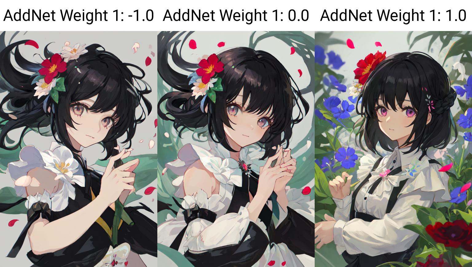 1girl,  black hair,  hair flower on Tensor.Art