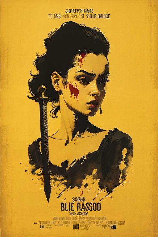 ((masterpiece)), best quality,MinimalistPoster, 1girl face, yellow theme, english text, blood drip,sword,