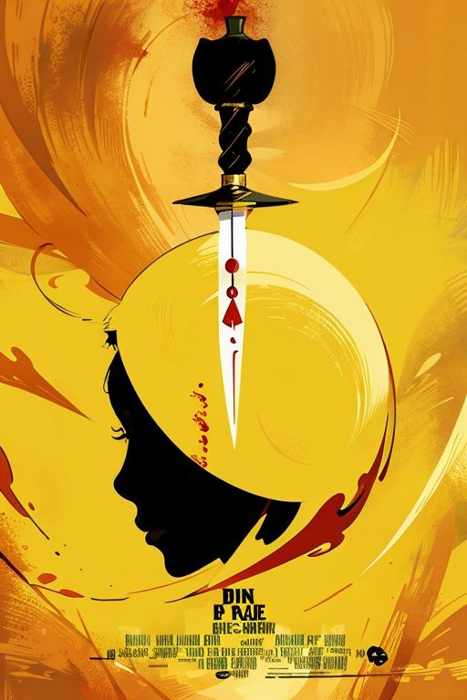 ((masterpiece)), best quality,MinimalistPoster, 1girl face silhouette, yellow theme, english text, blood drip, sword,