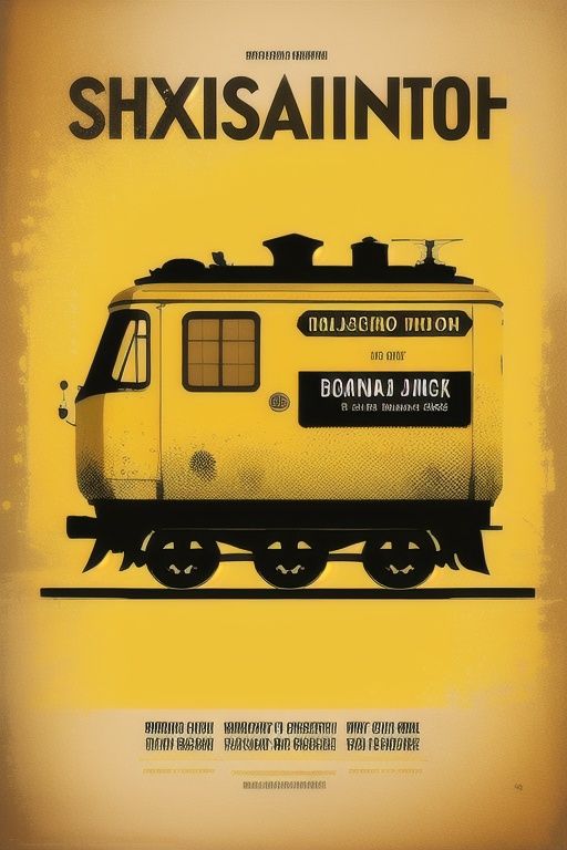 ((masterpiece)), best qualityMinimalistPoster, banana mix with train, english text,yellow theme, 