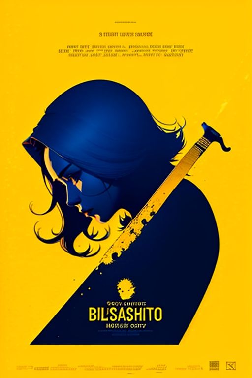 ((masterpiece)), best quality, MinimalistPoster, 1girl, yellow  theme, english text, blood drip,  sword, 