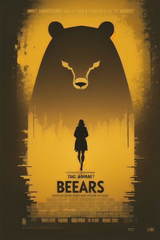 ((masterpiece)), best qualityMinimalistPoster, girl in bear silhouette, english text,yellow theme,