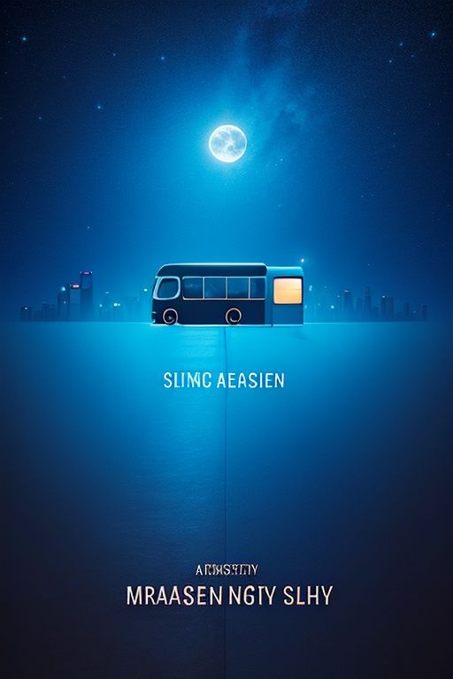 ((masterpiece)), best quality, perfect anatomy,8K wallpaper, MinimalistPoster, Bus, City, Night, Starry Sky, Full Moon,english text, blue theme,  <lora:20230926-1695703299639:1>