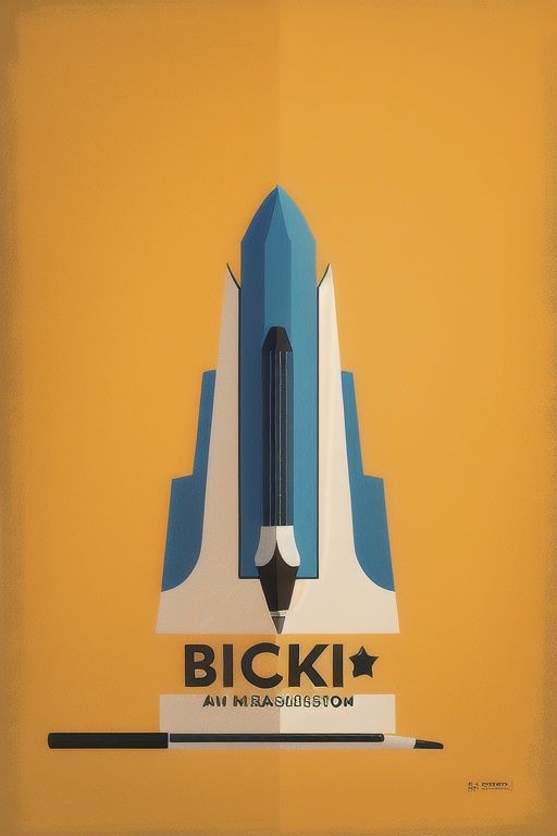 ((masterpiece)), best qualityMinimalistPoster, Pencil, Rocket, english text,blue theme,