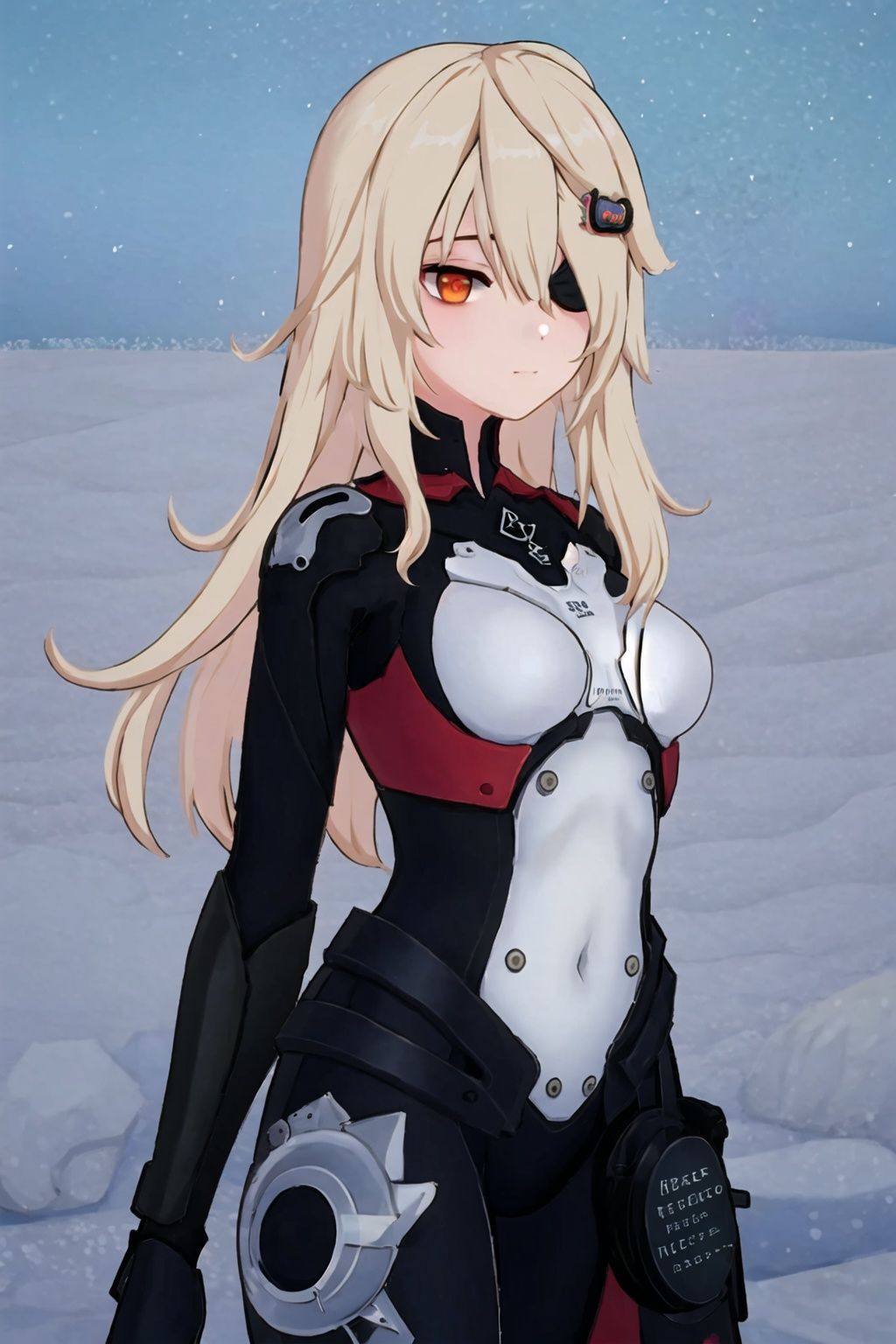 1girl, solo, long hair, hair over one eye, blonde hair, bodysuit, hair ornament, breasts, red eyes, closed mouth, looking at viewer,  bangs, medium breasts, hairclip, orange eyes,naimeixisiXF,
(masterpiece:1.2), best quality, masterpiece, highres, original,ultra-detailed, illustration,extremely detailed wallpaper, perfect lighting,(extremely detailed CG:1.2), drawing, paintbrush,