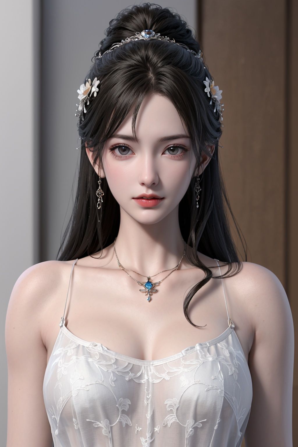 (masterpiece:1.4, best quality), (intricate details), unity 8k wallpaper, ultra detailed, beautiful and aesthetic, (photorealistic:1.4), perfect lighting,ultra realistic 8k cg, picture-perfect face, flawless, clean, masterpiece, professional artwork, famous artwork, 3d,best quality, highly detailed, realistic, masterpiece,ultra-detailed,  blurry,  (indoors:1.2),(shiny skin:1.3), (pale skin:1.2),(looking at viewer:1.2),1girl, solo, <lora:qingyi_20231014014251:0.75>