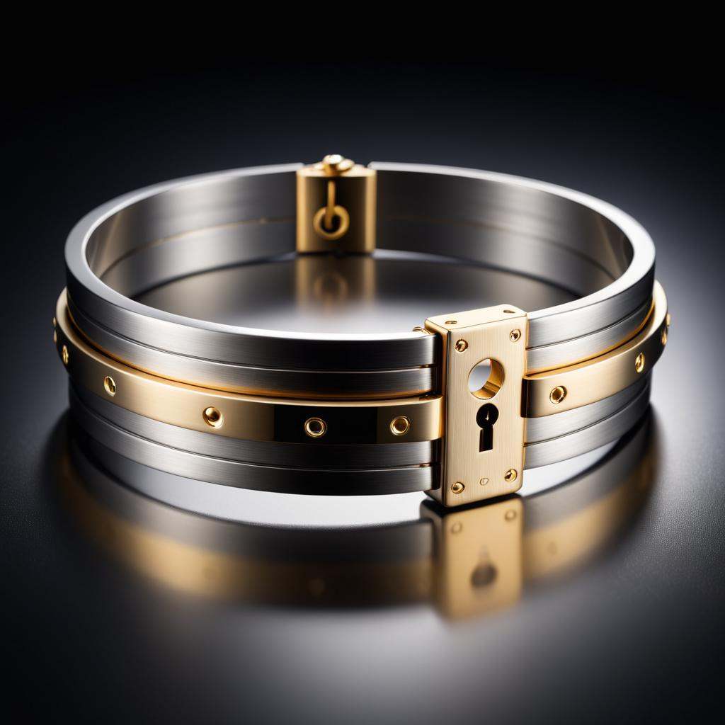 Long exposure photo of a gold and silver bracelet with a lock,  rendered in keyshot,  jewelry photography on Tensor.Art