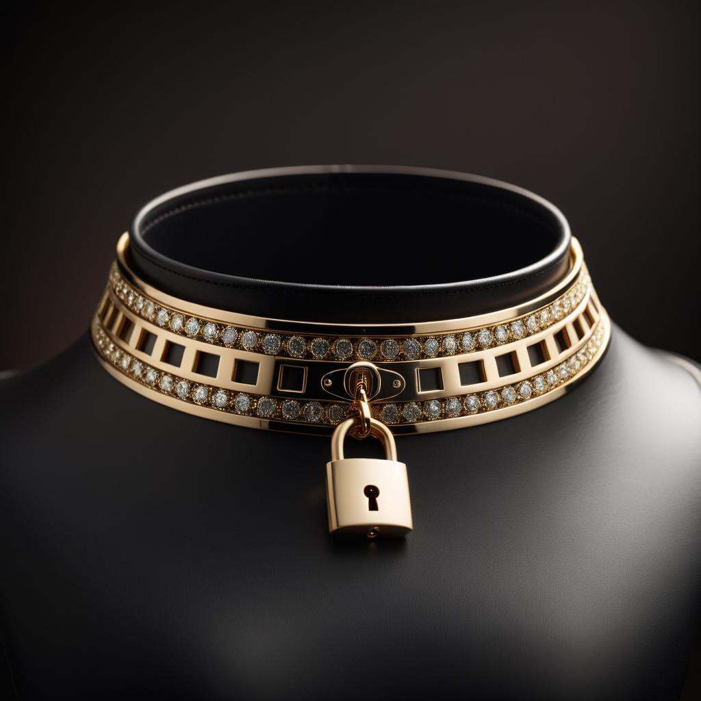 cinematic film still a gold and silver choker with a lock,  rendered in keyshot,  jewelry photography on Tensor.Art