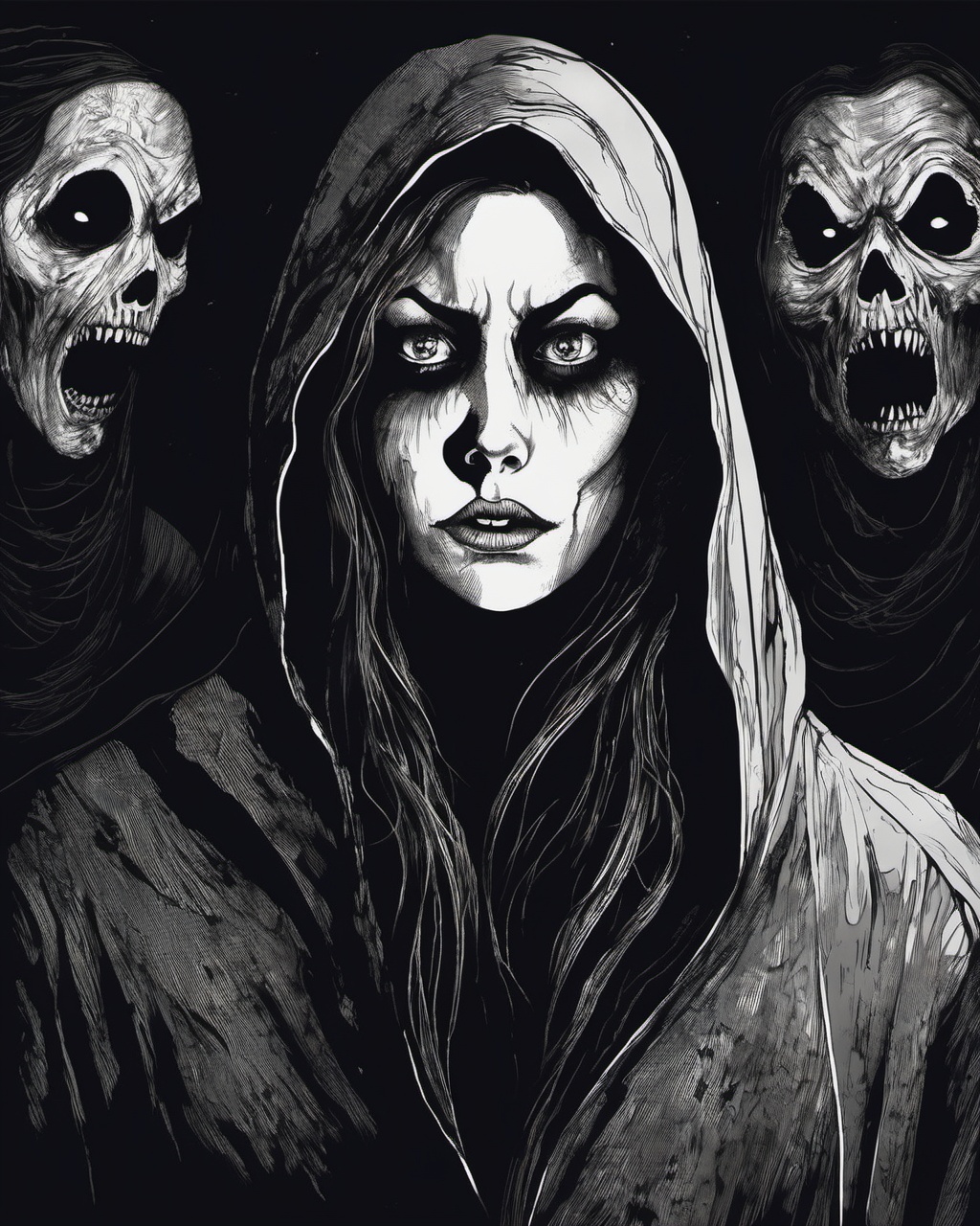 darkart,  a scared woman with someone behind her creepy on Tensor.Art