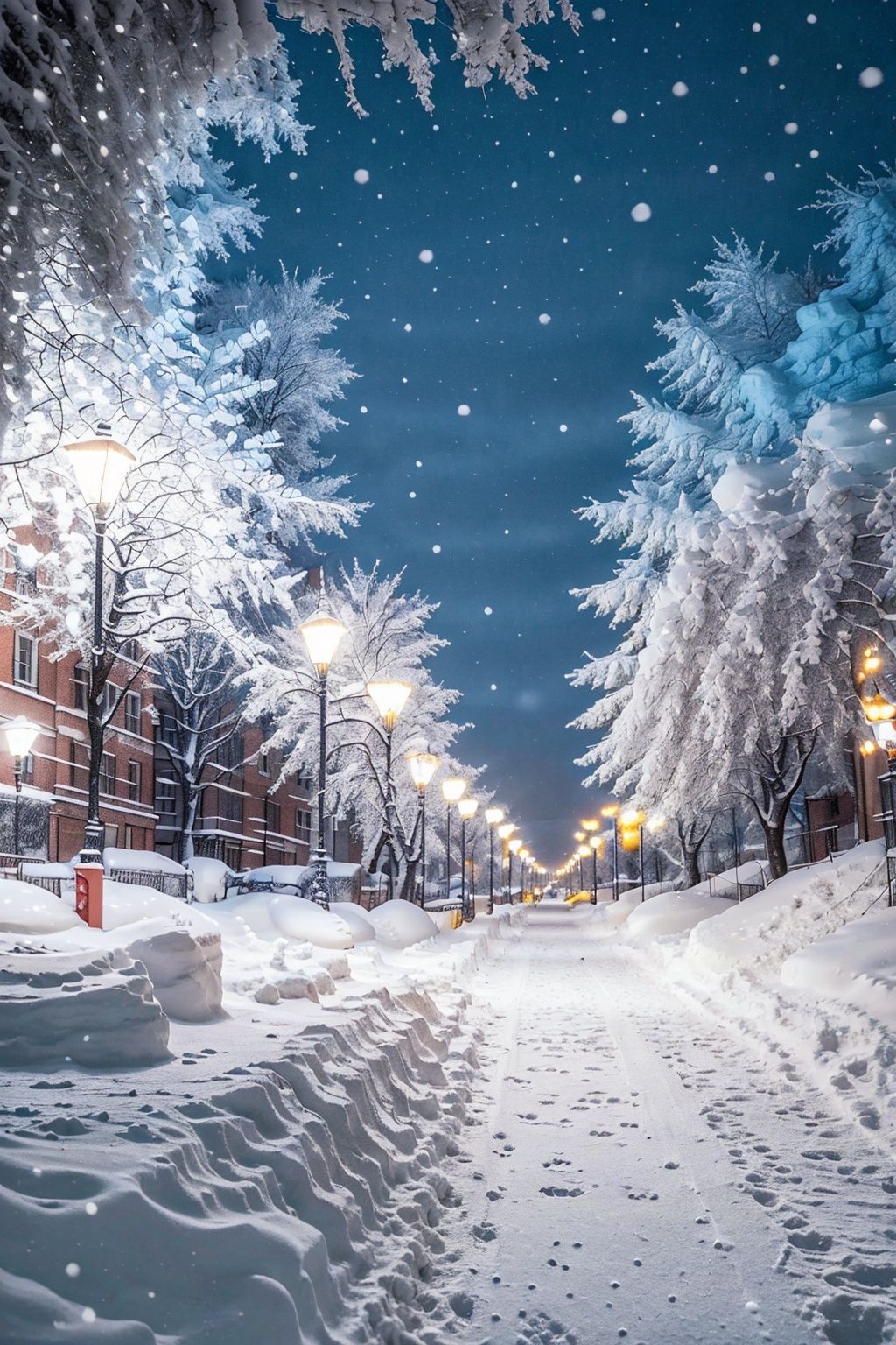  Best quality,8k,cg,lamppost, snow, no humans, scenery, tree, outdoors, winter, ground vehicle, sky, car, motor vehicle, road, bare tree, building, snowing