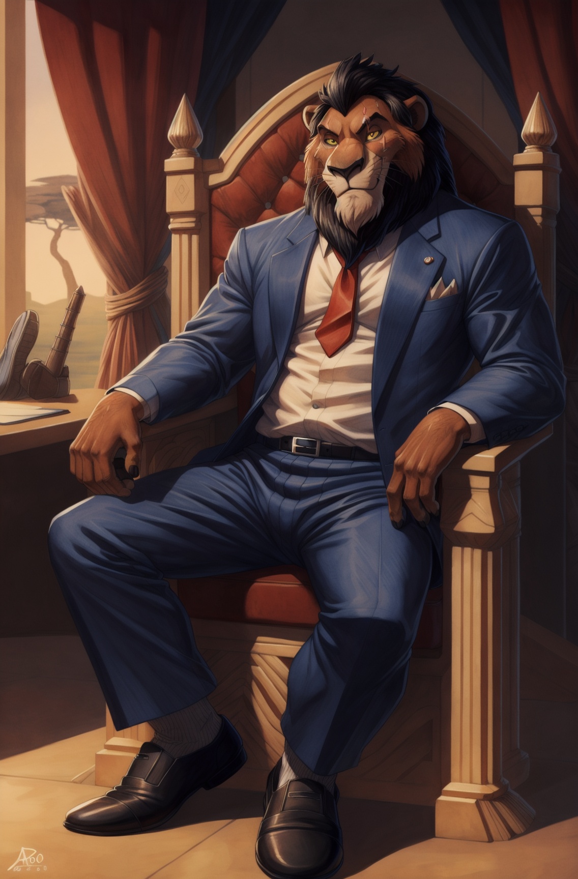 ((lion,  Mature male)) office,  facial hair on Tensor.Art