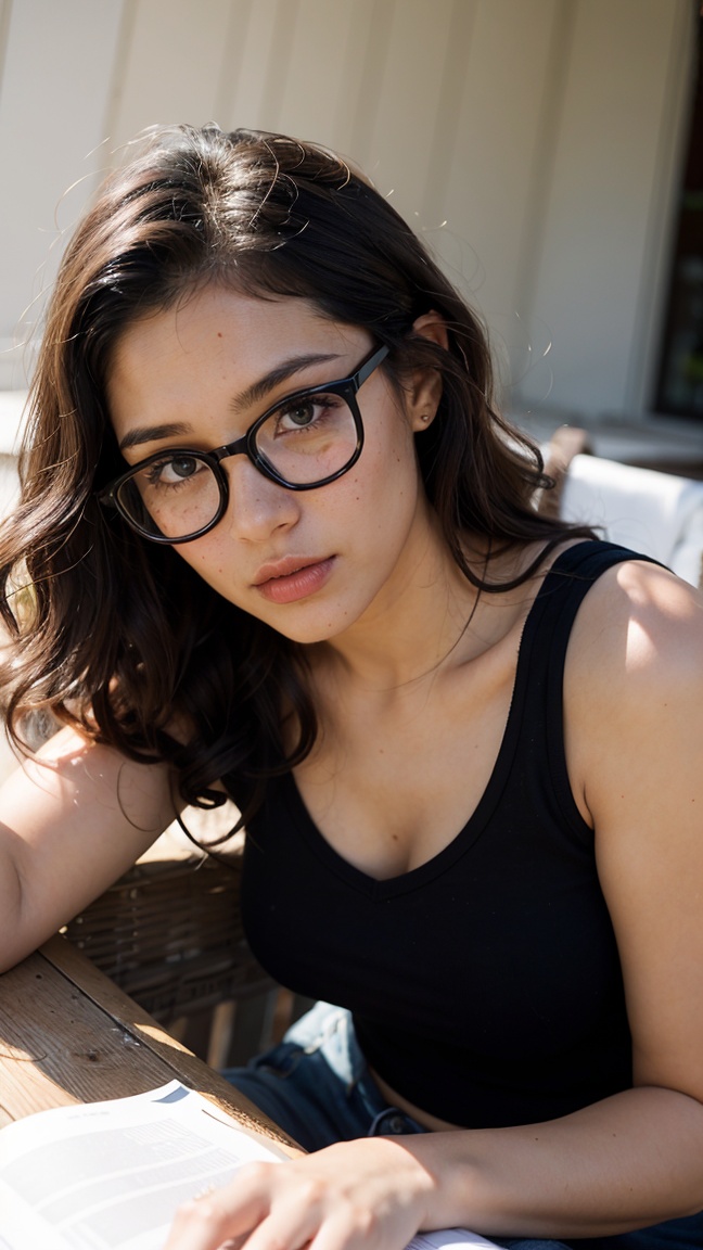 short light skinned black female,  long curly with no frizz brown hair,  glasses on Tensor.Art