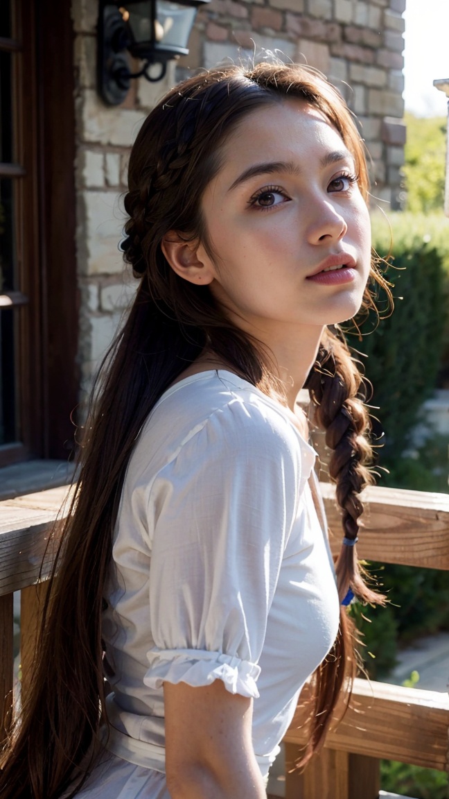 masterpiece,  best quality,  Rapunzel from Tangled like a gorgeous real girl with a braid who is drawing her tower on Tens...