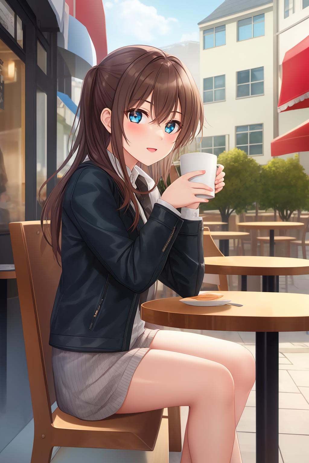 1girl,  sitting,  café on Tensor.Art