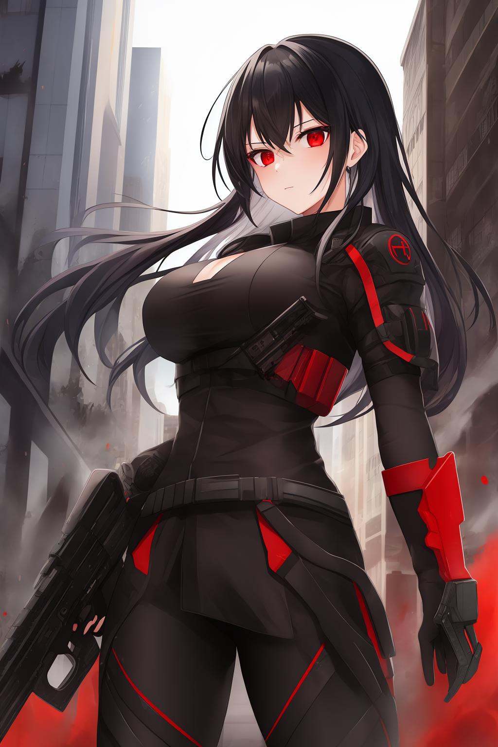 1girl,  black_hair,  red_eyes on Tensor.Art