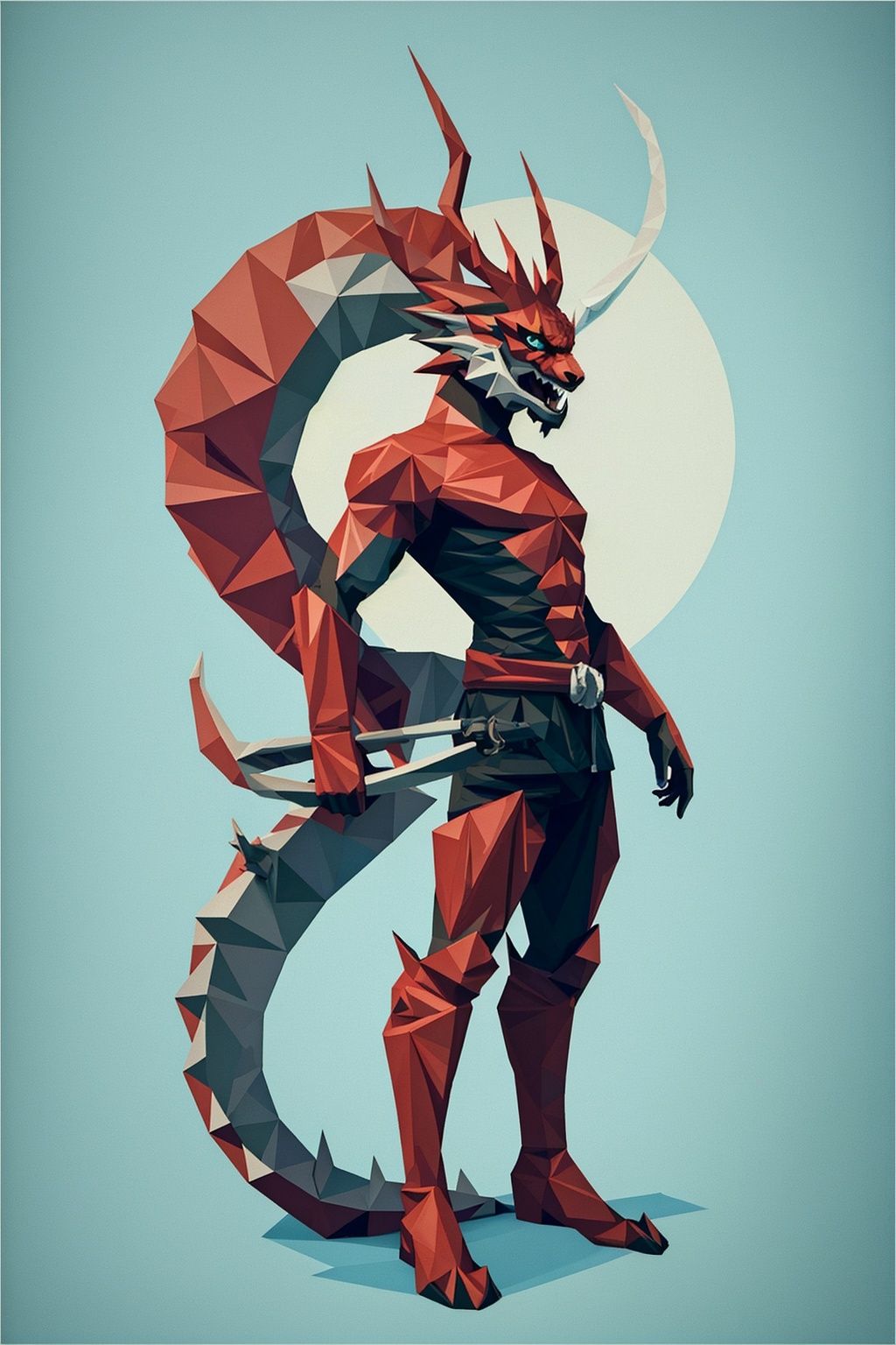  ((best quality)), ((masterpiece)),(Polygonal illustration style:1.2), polygon, solo,chinese dragon,dbx,blue eyes, standing, full body, from side, chinese dragon
