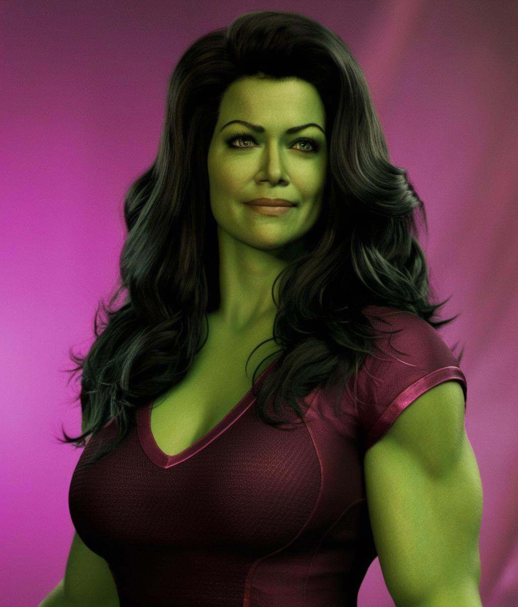 ),  green skin,  a breathtaking cleavage on Tensor.Art
