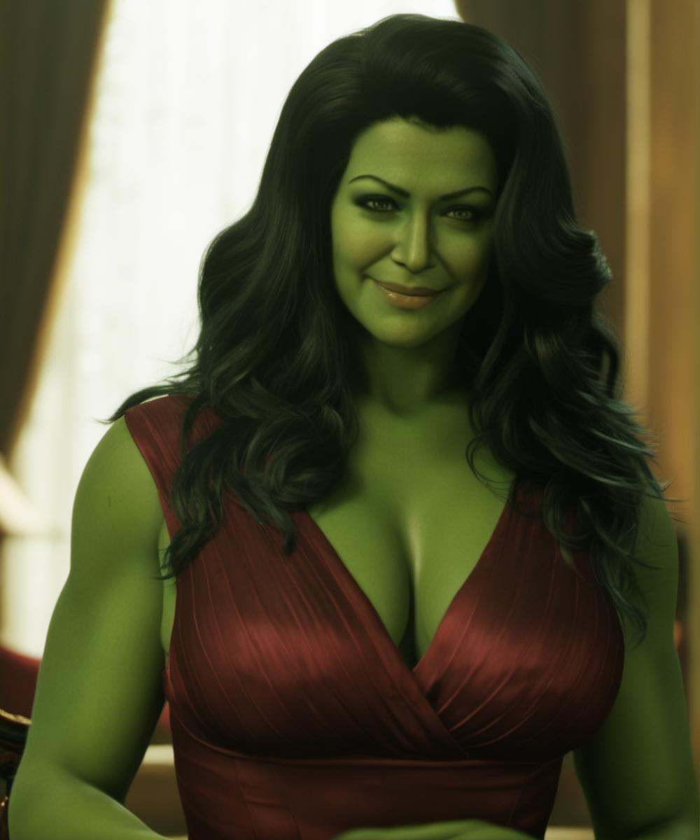 ),  green skin,  a breathtaking cleavage on Tensor.Art