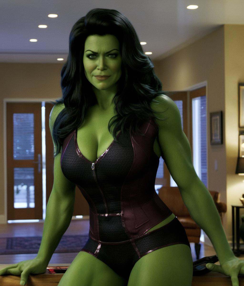 ),  green skin,  a breathtaking cleavage on Tensor.Art