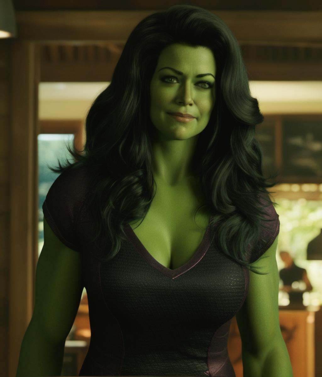 ),  green skin,  a breathtaking cleavage on Tensor.Art