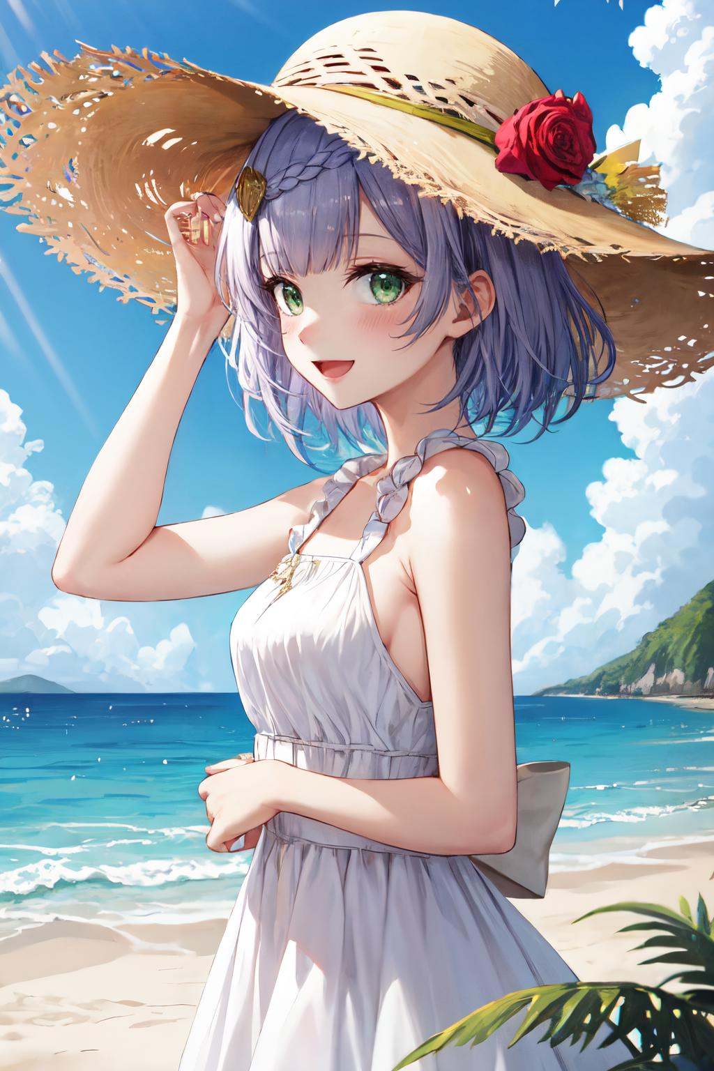 noelle gi,  outdoors,  white dress on Tensor.Art