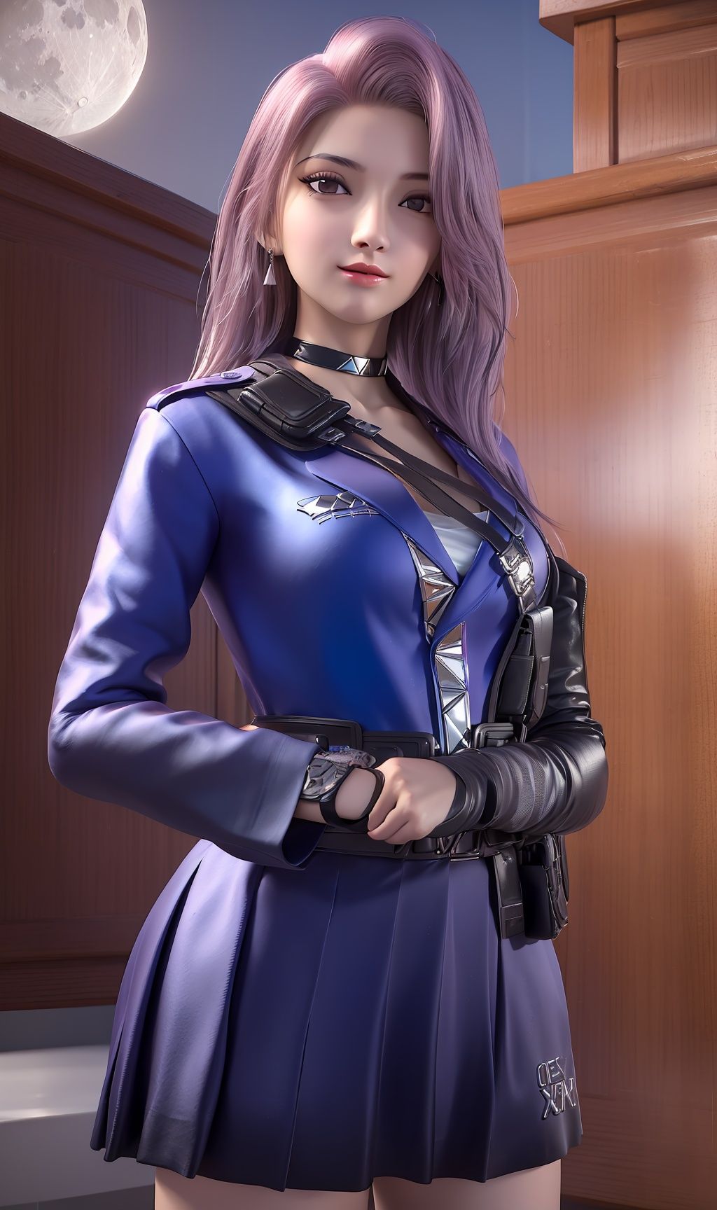 masterpiece,(best quality),(3d)official art, extremely detailed cg 8k wallpaper,((crystalstexture skin)), (extremely delicate and beautiful),highly detailed,Facing the camera,Photogrammetry,（1girl,solo,Hair ,dress,chinese clothes,china clothes,skirt,)((looking_at_viewer)), ( medium breasts),(standing), (upper body),(Outdoor, night,moon),<lora:hipoly3DModelLora_v10:0.3>