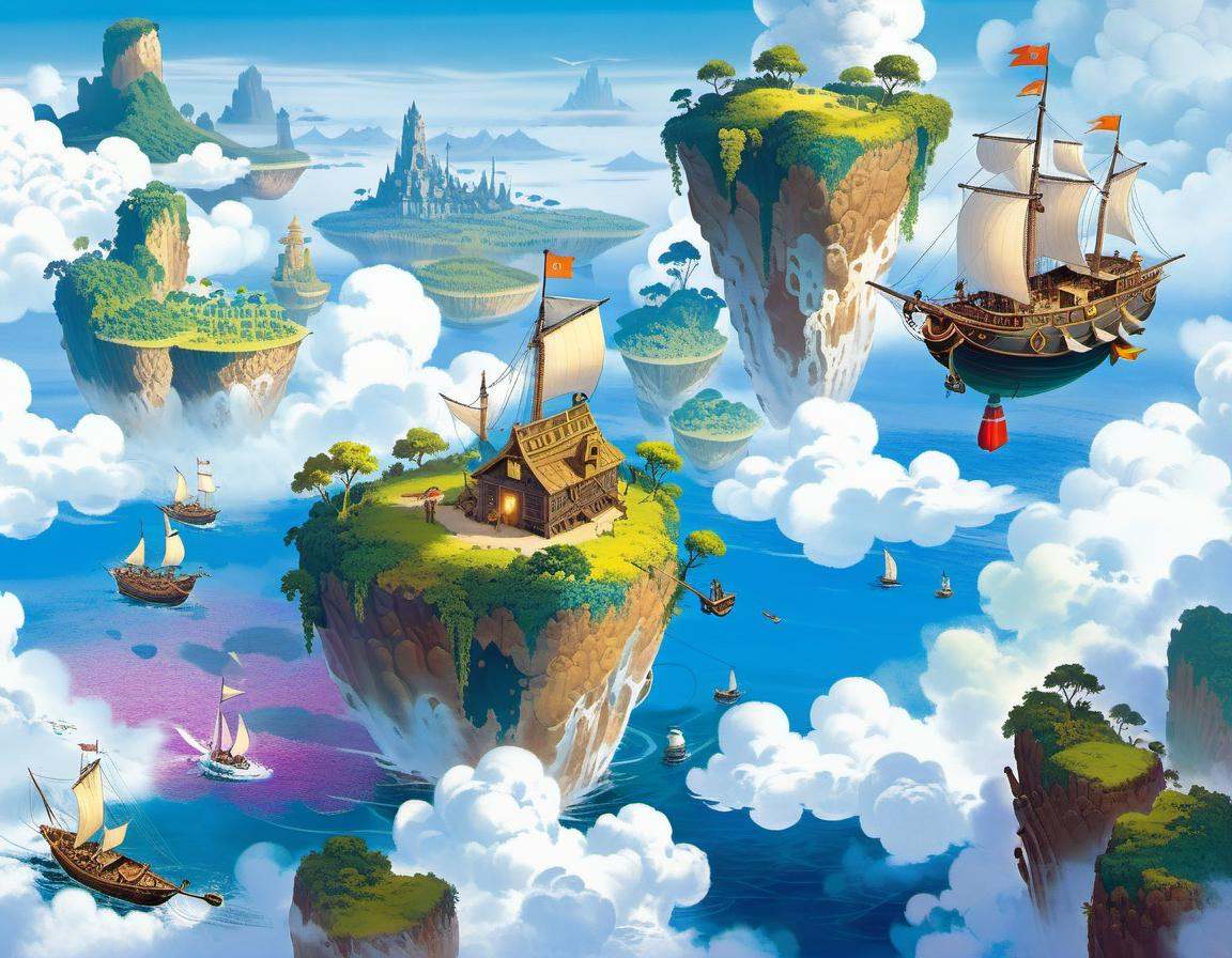 The Floating Isles, A brave explorer sets sail to discover a cluster of islands that float high above the clouds. character, detailed, sub surface scattering, sharp focus <lora:OldillXL_0.4_RC:0.6>