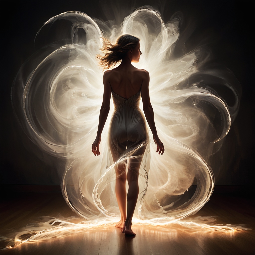 In the mesmerizing image created through light painting,  a lone figure emerges from the darkness as if woven from etherea...