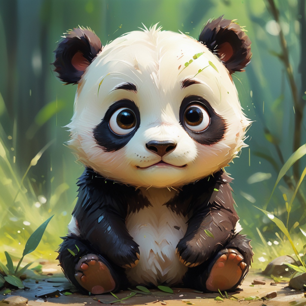 cute baby panda,  chibi,  acrylic painting on Tensor.Art